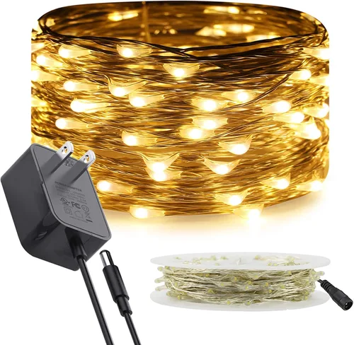 Vista 13 de RUICHEN Luces de Hadas de Alambre Plateado Enchufables de 33 Pies, Cadena de 100 Luces LED con Carrete, Azul Waterproof, Silver Coated Copper Wire