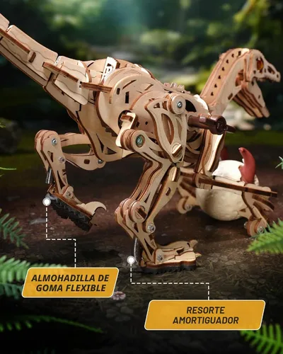 Vista 5 de ROKR Rompecabezas de madera 3D para adultos, kit de modelo de velociraptor, rompecabezas de madera 3D de 106 piezas, regalo para adultos