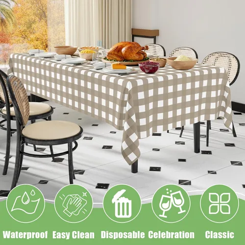 Vista 7 de Smiry Paquete de 3 Manteles Desechables de Cuadros Gingham Color Caqui - 54" x 72" Mantel de Plástico de Servicio Pesado, Cubiertas de Mesa