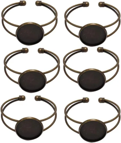 Vista 11 de Exceart 6 unidades de pulseras con ajuste de cabujón redondo en blanco, bandejas de bisel ajustables, pulseras para bricolaje y fabricación de joyas