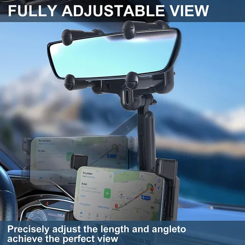 Vista 4 de kelofam Soporte para teléfono para coche, Soporte para espejo retrovisor de coche, Soporte multifuncional giratorio de 360° y retráctil para tablet
