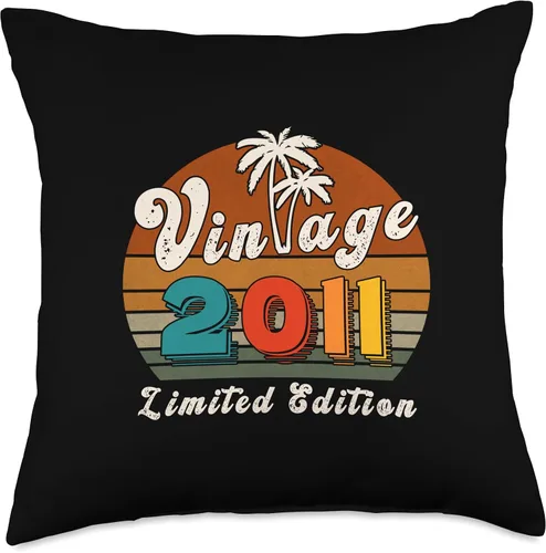 Vista 4 de Vintage 2011 Birthday Gift for Men Women 15 Years Retro Palm Throw Pillow