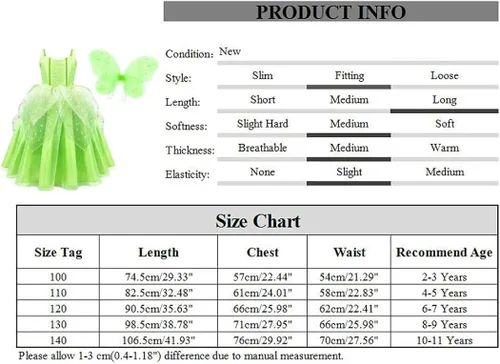 Vista 2 de Kantenia Tinker Bell Princess Costume for Toddler Girls, Birthday Party Fairy Dress Up, Special Occasion Dress with Wings