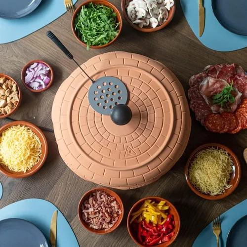 Vista 8 de Horno eléctrico de pizza para compartir en familia con cubierta de terracota, mini horno de pizza sin humo para fiesta de pizza, fiesta en casa