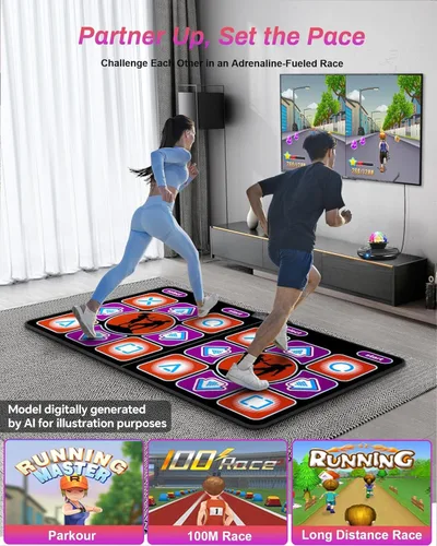 Vista 6 de Alfombrilla de baile doble, alfombrilla de baile de franela para TV con cámara HD, alfombrilla de juego para dos usuarios con control inalámbrico