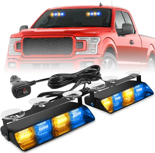 Vista 10 de HLauto 2002L Luces estroboscópicas de emergencia para salpicadero: luces de seguridad ámbar, luces de advertencia intermitentes para parabrisas