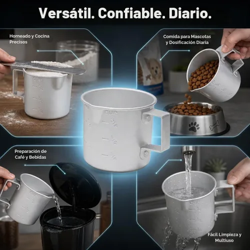 Vista 7 de Better Houseware Taza medidora, taza medidora de metal de 8 onzas con mango y labio de vertido para líquido con marcas de fácil lectura para cocinar