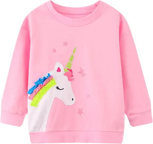 Vista 23 de HILEELANG - Sudaderas de cuello redondo para niñas, manga larga, para invierno