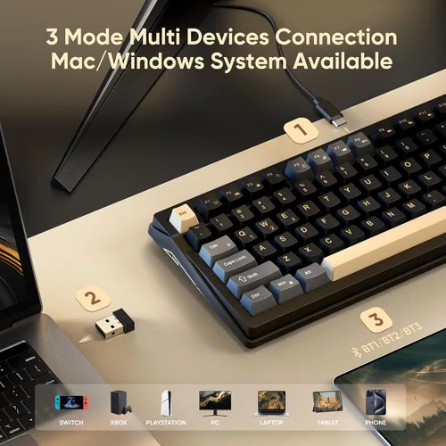 Vista 4 de RedThunder Teclado mecánico inalámbrico K95, pantalla y perilla TFT, Tri-Mode BT5.02.4GHzUSB-C intercambiable en caliente personalizado