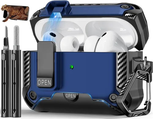 Vista 27 de Funda para AirPods Pro de 2 generación con soporte para teléfono, diseño de interruptor automático de protección completa contra caídas con kit