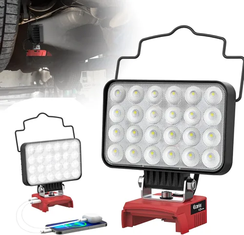 Vista 13 de LIVOWALNY Luces de Trabajo LED Compatibles con Batería Milwaukee de 18V, 100W 10000LM Luz de Inundación de 7" Portátil con Puerto de Carga USB