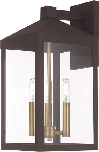 Vista 5 de Livex Lighting 20584-07 Linterna de pared para exteriores de transición de tres luces de la colección Nyack en acabado bronce/oscuro Bronce
