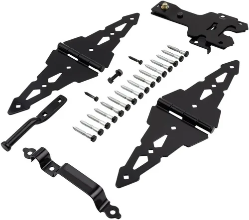 Vista 3 de National Hardware N109-306 V8420 Kit de puerta de bisagra de correa de lujo en negro Includes 2 T-Hinges, Latch with Strike, Pull and Screws for