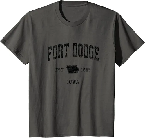 Vista 30 de Fort Dodge Iowa IA - Camiseta deportiva clásica negra con diseño deportivo, Gris