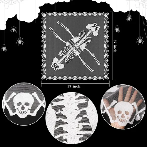 Vista 3 de Poncho de esqueleto de Halloween para mujer, chal de esqueleto de encaje con máscara de murciélago, disfraz de Halloween para mujer
