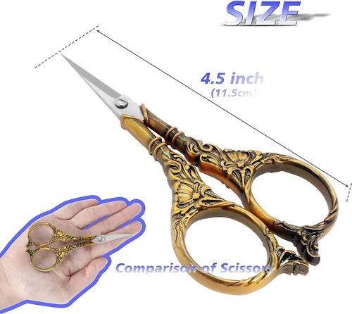 Vista 2 de BIHRTC Tijeras pequeñas de 4.5 pulgadas con punta afilada de acero inoxidable, detalle cruzado para manualidades, tijeras de hilo para coser