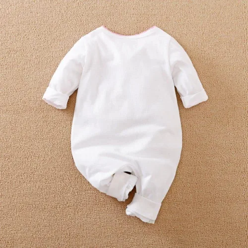 Vista 3 de Linda jirafa + cebra con estampado floral de manga larga para bebé niña, mono blanco para mameluco de una pieza
