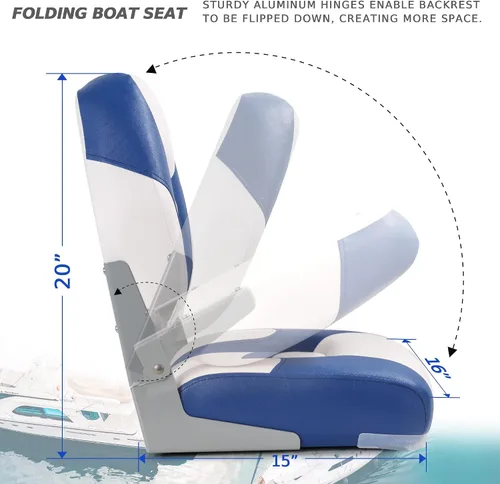 Vista 4 de Asiento plegable marino de respaldo bajo premium, tornillos de acero inoxidable incluidos