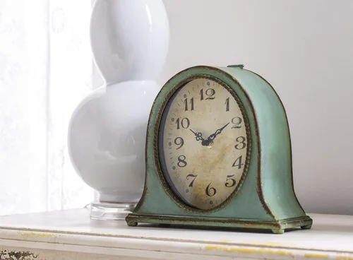 Vista 5 de Creative Co-Op Reloj de repisa de metal con acabado aguamarina
