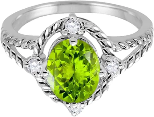 Vista 3 de MauliJewels Anillos para mujer de 1.85 quilates con peridoto y diamantes, punta de oro blanco de 10 quilates