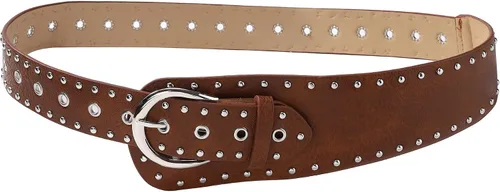Vista 8 de Manfnee Cinturón de cuero de moda para mujer, cinturón de cuero con tachuelas, cinturones para mujer, para jeans, vestido punk, cinturón