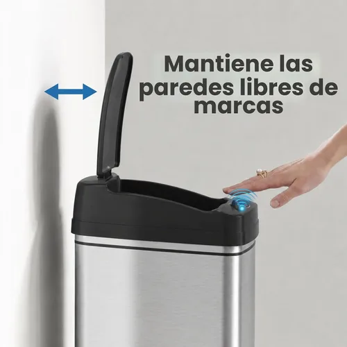 Vista 9 de [Usado] iTouchless - Cubo de basura para cocina de 13 galones, con sensor, con ruedas Plata clara/negro