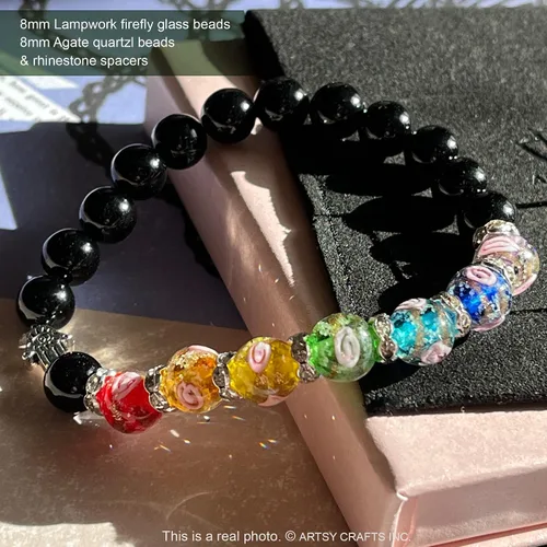 Vista 3 de ARTSY Crafts - Cuentas de luciérnaga que brillan en la oscuridad + pulseras de chakras con cuentas de ágata y piedra amatista, cuentas de vidrio