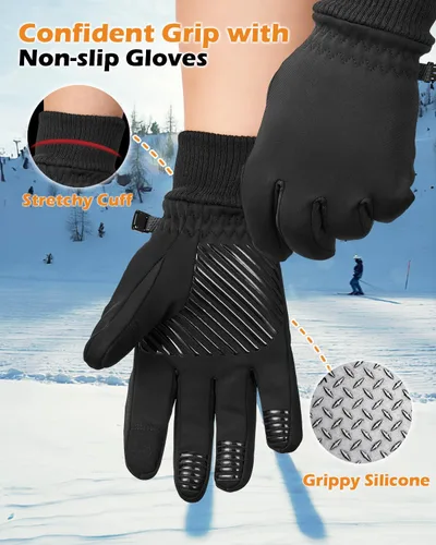 Vista 5 de Guantes de invierno para pantalla táctil, para correr, senderismo, clima frío, guantes térmicos cálidos resistentes al agua y a la nieve