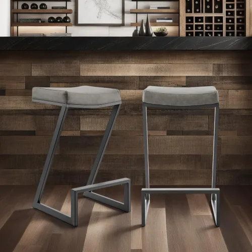 Vista 2 de Armen Living Atlantis Backless Faux Leather and Brushed Stainless Steel Bar Stool