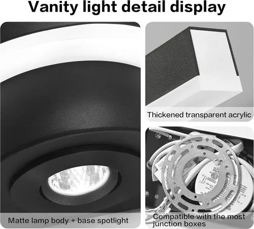 Vista 5 de SOLFART BK-3C - Luces LED de tocador para baño, lámparas de baño negras, 3 colores de temperatura regulable de 48 pulgadas