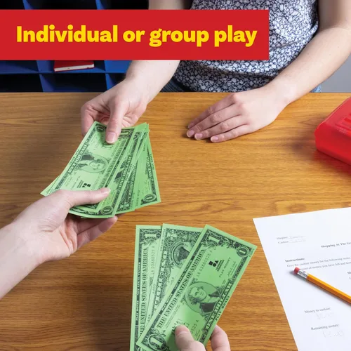 Vista 5 de LEARNING ADVANTAGE Billetes de juego de un dólar Juego de 100 Tamaño como efectivo real Dinero de juego para enseñar moneda y contar