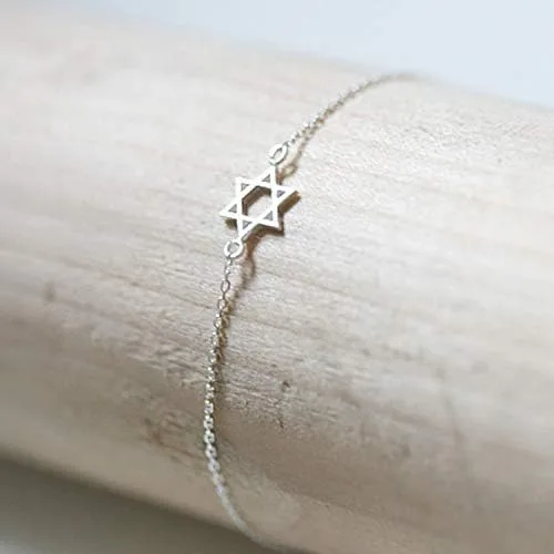 Vista 5 de BELUCKIN Estrella judía de David pulseras de cadena pequeña oro Siler David Charm Pulsera (plata), Zinc