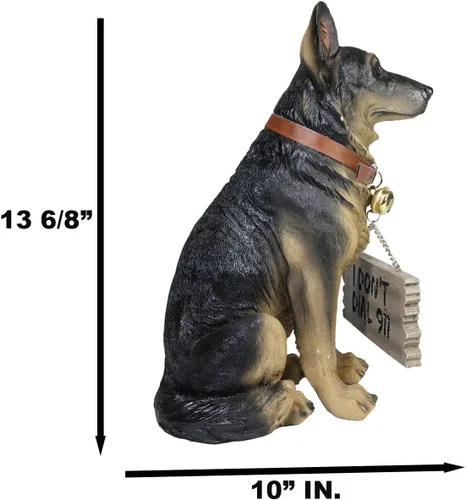 Vista 6 de Ebros Old Faithful - Estatua de perro de pastor alemán con collar de cascabel y letrero de bienvenida para patio