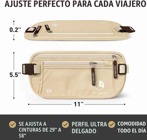 Vista 3 de VENTURE 4TH Cinturón de Dinero de Viaje con 7 Mangas RFID - Beige