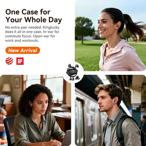Vista 3 de Kinglucky Auriculares inalámbricos 2 en 1, auriculares intrauditivos y abiertos con clip, ajuste cómodo, auriculares Bluetooth 5.4 con micrófono