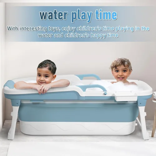 Vista 5 de Foldable Bathtub for Adults, Portable Soaking Tub with Headrest Blue