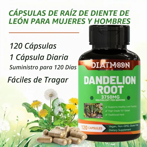 Vista 5 de Suplemento de raíz de diente de león, cápsulas de raíz de diente