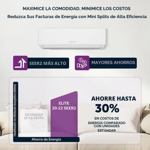 Vista 3 de Mini Split de 9000 BTU de Ahorro de Energía 110V – 19 SEER, Precargado, Sin Conductos, Silencioso y Cómodo Sistema Mini Split de AC/Calefacción