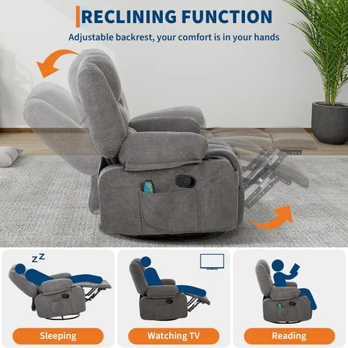 Vista 5 de Silla reclinable mecedora, silla mecedora giratoria para adultos Gris