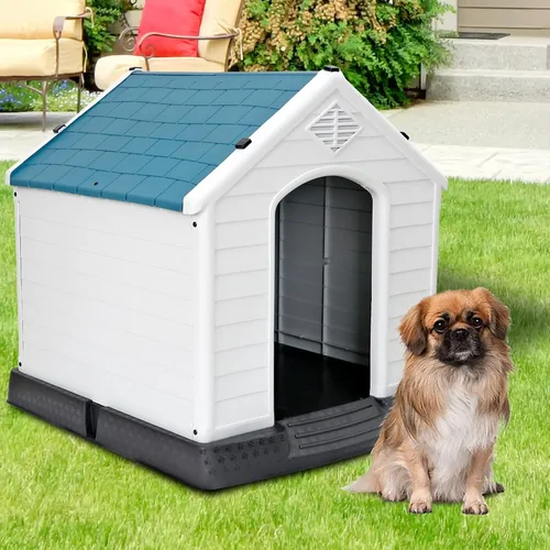 Vista 15 de ZENY Casa de plástico para perros – Perrera impermeable con rejillas de ventilación y suelo elevado para todo tipo de clima para interiores
