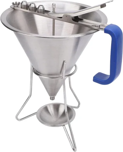 Vista 7 de Embudo de confitería de acero inoxidable con soporte, dispensador de masa de pasteles, herramienta de horneado para panqueques, cupcakes, bolas