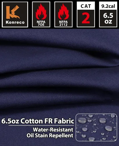 Vista 5 de KONRECO Camisas FR para hombre, 6.5 onzas, ligeras, uniformes de trabajo, resistentes al fuego, para soldar, repelente al agua y a las manchas