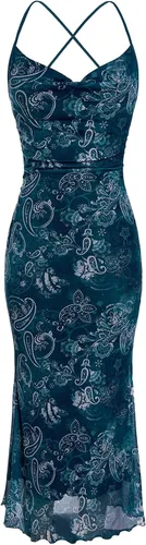 Vista 12 de SOLY HUX Vestido de malla floral para mujer, vestido largo para cóctel Estampado floral multicolor.