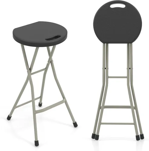 Vista 19 de GYMAX Taburete plegable, taburete de bar plegable portátil de 18 pulgadas con asa y marco de acero, 330 libras, resistente, plegable, ligera, silla