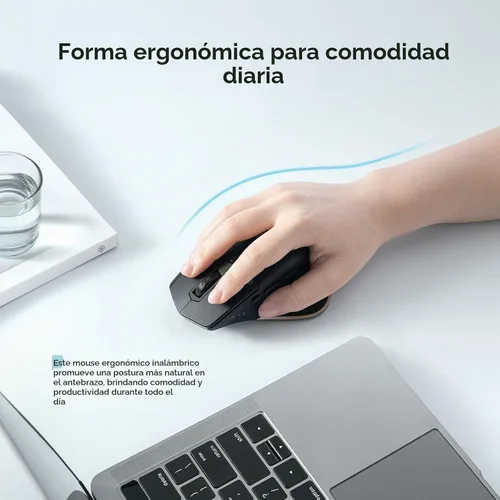 Vista 3 de iClever Ratón inalámbrico con Bluetooth o receptor USB, 5 niveles de DPI ajustables hasta 2400DPI, ratón recargable para computadora, ratón Negro-oro