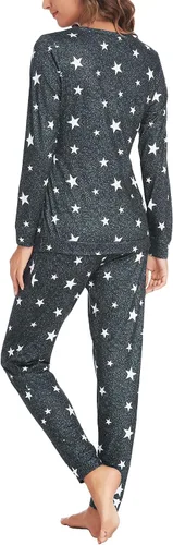 Vista 5 de Ekouaer Conjunto de ropa interior térmica de maternidad y lactancia, conjunto de pantalones largos de punto a rayas, capa base superior e inferior