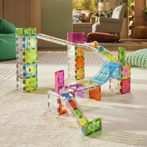 Vista 3 de MAGNA-TILES Rail Racers Max - Juego de construcción magnética de 80 piezas, la marca original de construcción magnética