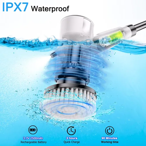 Vista 4 de Limpiador eléctrico giratorio con pulverizador de agua, limpiador eléctrico mejorado para bañera y azulejos con control remoto IPX7 resistente al