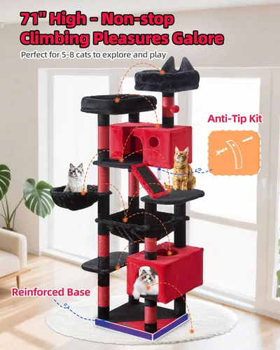 Vista 52 de Taoqimiao Árbol para gatos de 57.5 pulgadas, torre para gatos de interior para adultos, condominio extragrande para gatos, 8 postes rascadores