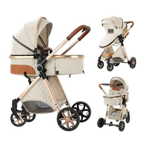 Vista 12 de Cochecito de bebé 2 en 1 con función de cochecito, plegable, portátil, cómodo, para bebés de 0 a 36 meses (negro)